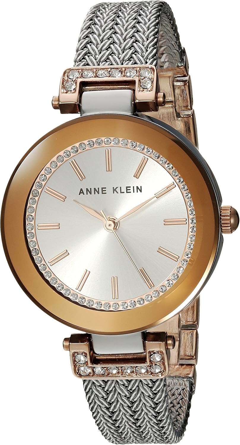 Montre Femme Vintage Anne Klein - Cadran Marron, Boîtier Argenté, Bracelet Cuir - Etanche 30m - Fonctionne Avec Pile Neuve