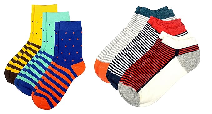 Winza Mens Mid-calf Length & Ankle Cotton Socks (Multi-Coloured, Set of 6)