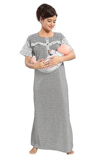 Women's Cotton Feeding Nighty (PSN135, Multicolour, Free Size)
