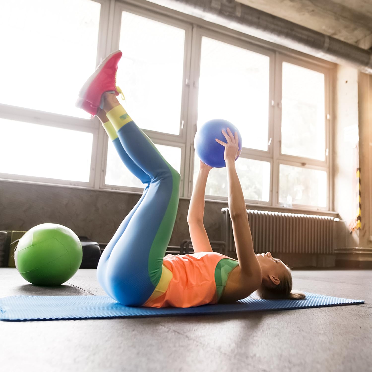 URBNFit Mini Pilates Ball - Small Exercise Ball for Yoga, Pilates, Barre, Physical Therapy, Stretching and Core Fitness - Includes Mini Stability Ball Workout Guide (Blue): Sports & Outdoors