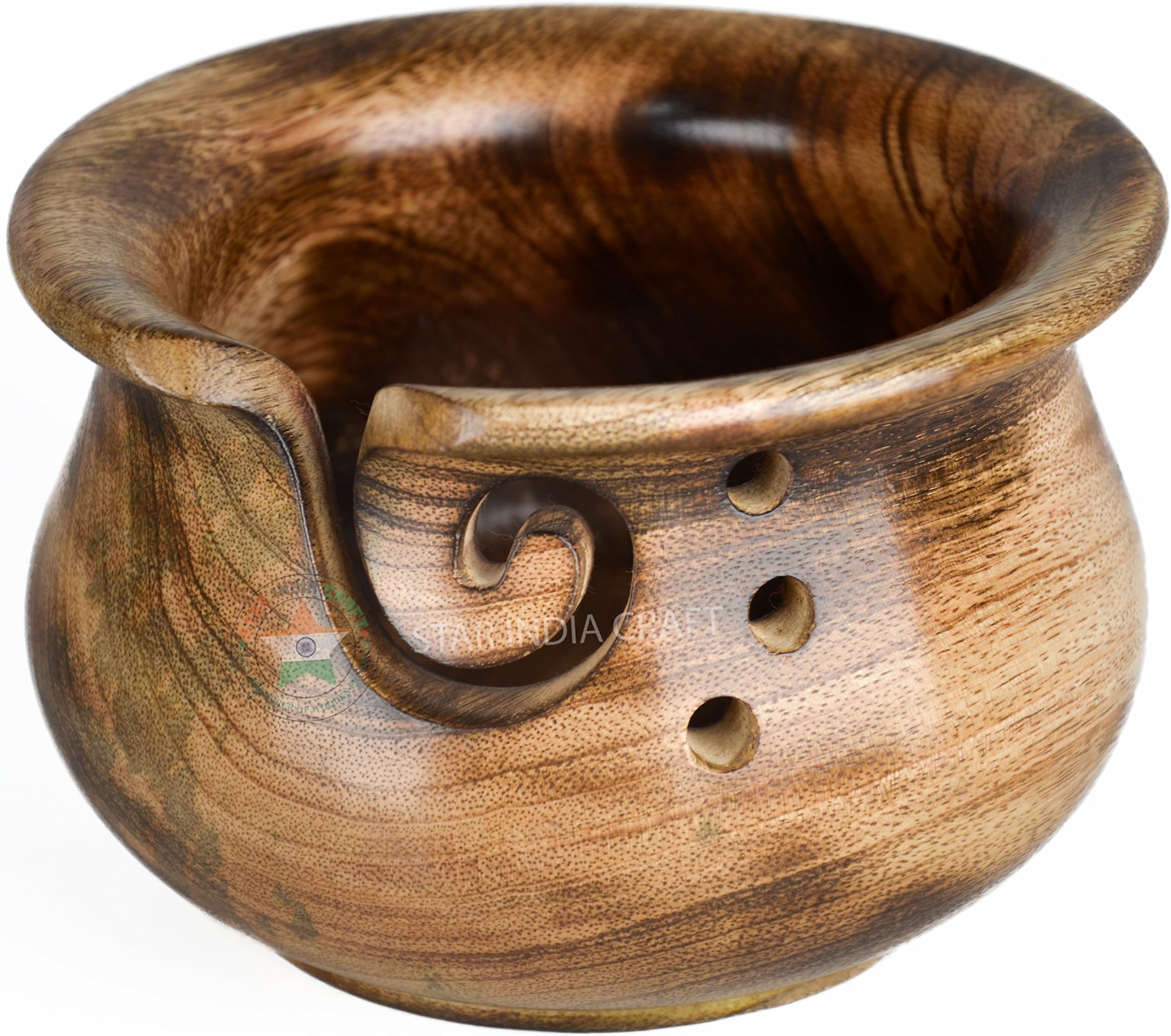 Handmade Rosewood Yarn Bowl Wood | Heavy Duty Knitting Bowl | Handcrafted Curvy Yarn Storage Bowl for Crocheting | STAR INDIA CRAFT (Mango Curved, Small(6x4"))