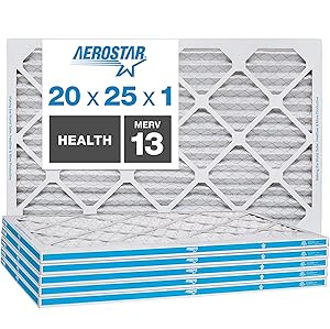 Aerostar Home Max 20x25x1 MERV 13 Pleated Air Filter, Made in the USA, Captures Virus Particles, 6-Pack