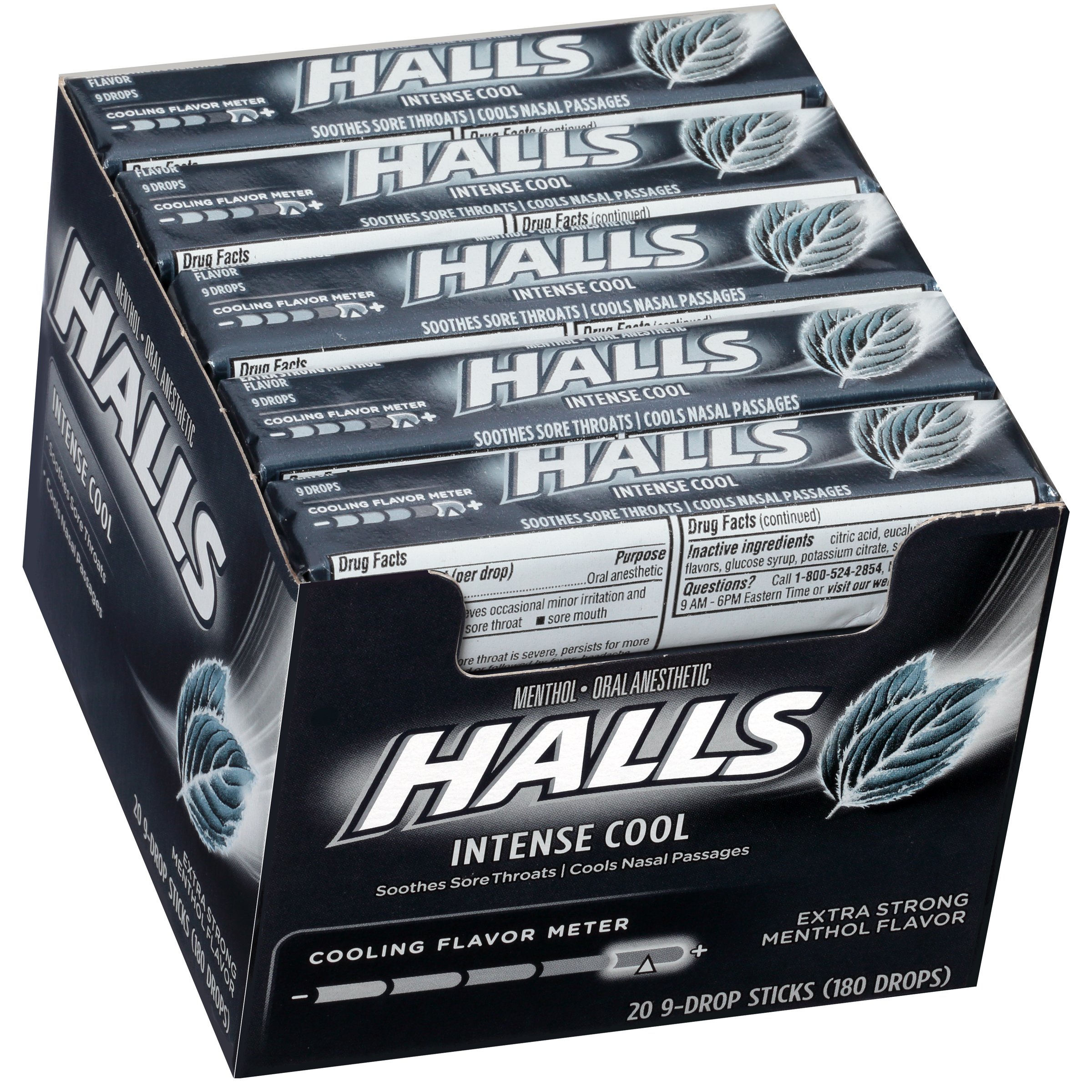 HALLS Intense Cool Cough Drops, (Menthol, 9 Drops, 20Pack) Extra