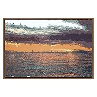 SIGNWIN Framed Canvas Wall Art Orange and Yellow Sea with Clear Sky Coastal Ocean Oil Painting Abstract Modern Closeup Relax/Calm for Living Room, Bedroom, Office - 16