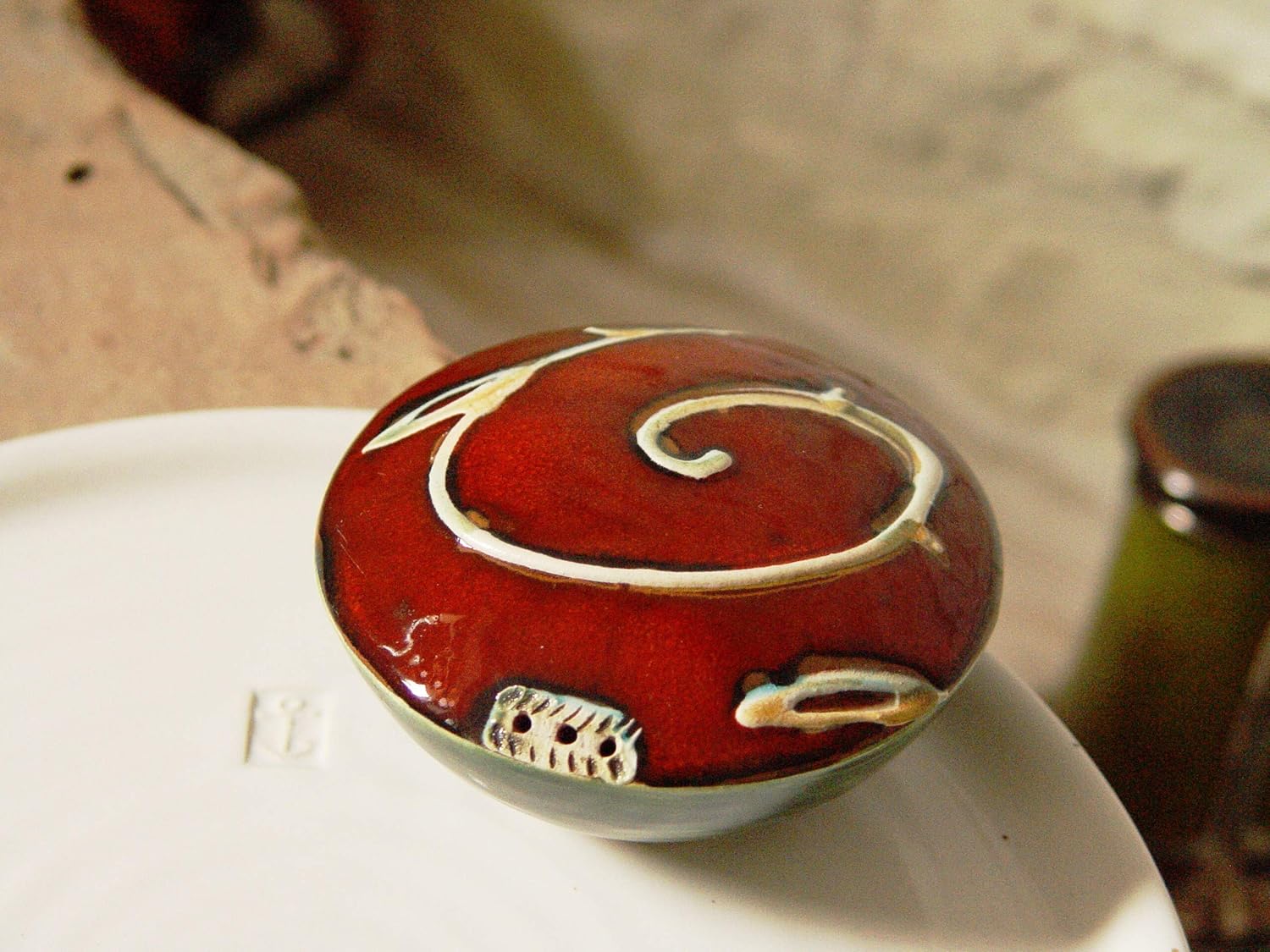Colorful Handmade Pottery Salt or Pepper Shaker, Red and
