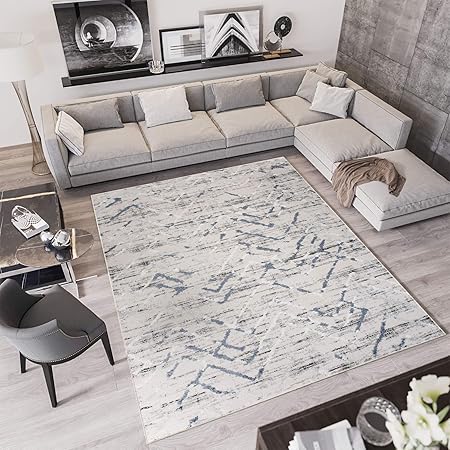 Tapiso Troya Alfombra De Salon Sala Juvenil Diseno Moderno Azul Gris