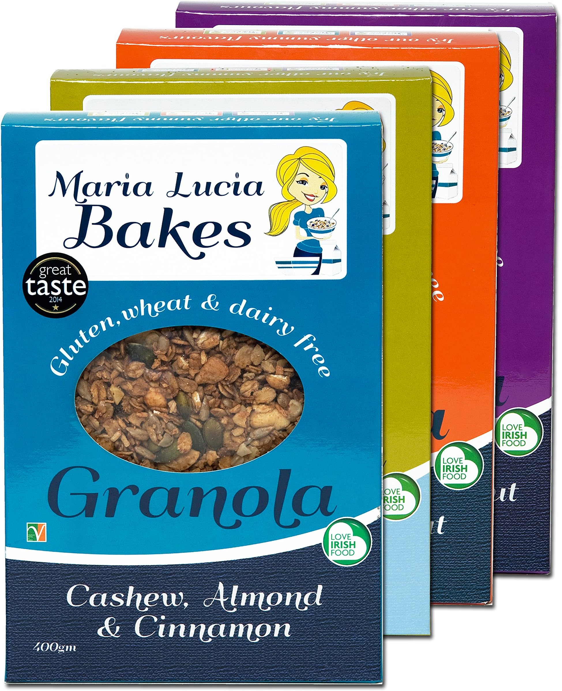 Gluten Free Granola by Maria Lucia Bakes - Cashew Almond & Cinnamon | 1-Pack - 400g | Nutty, Healthy & Natural Breakfast Cereal, High in Fibre & Protein, Fruit, Nut & Oats, Great with Yoghurt