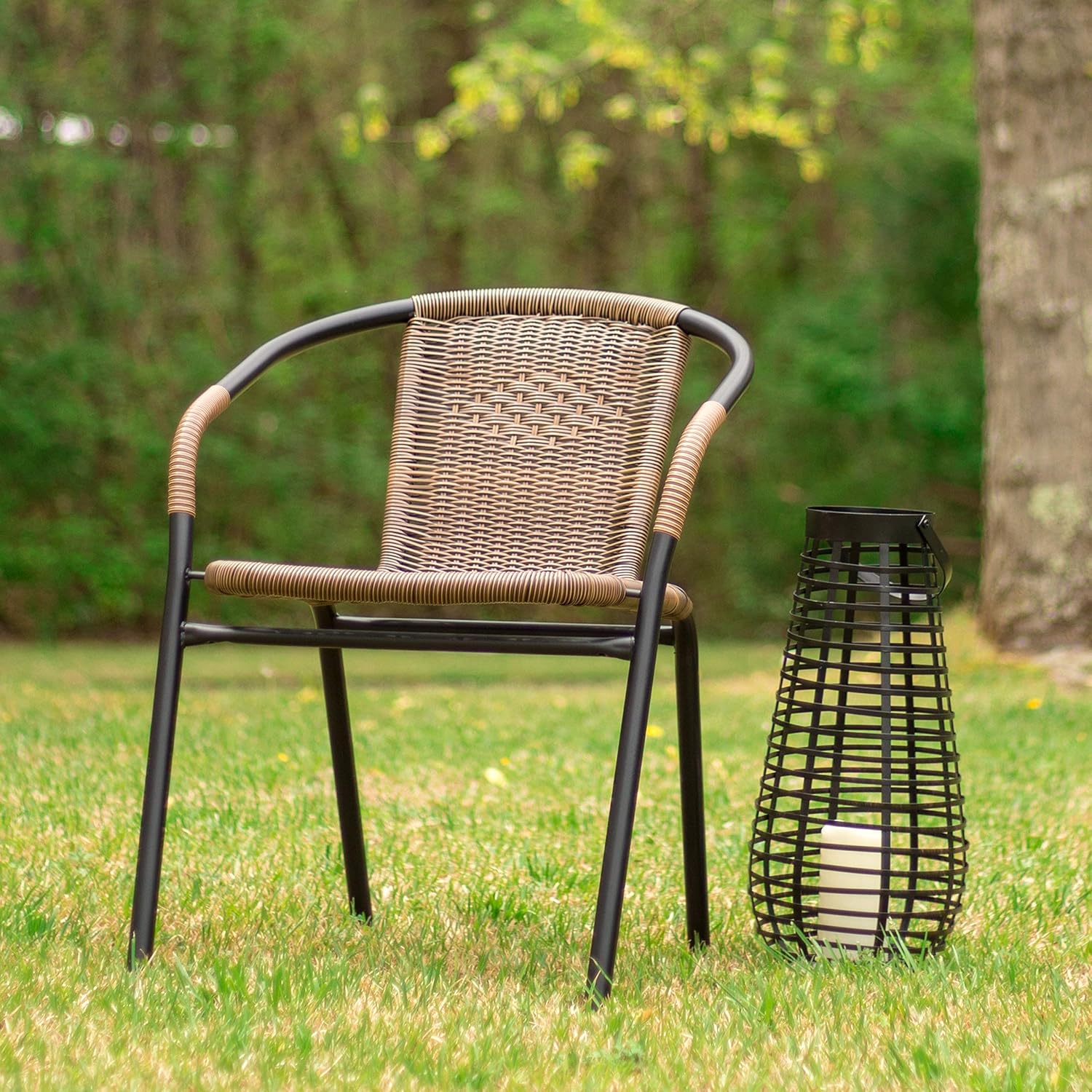Flash Furniture 4 Pk. Medium Brown Rattan Indoor-Outdoor Restaurant Stack Chair: Kitchen & Dining