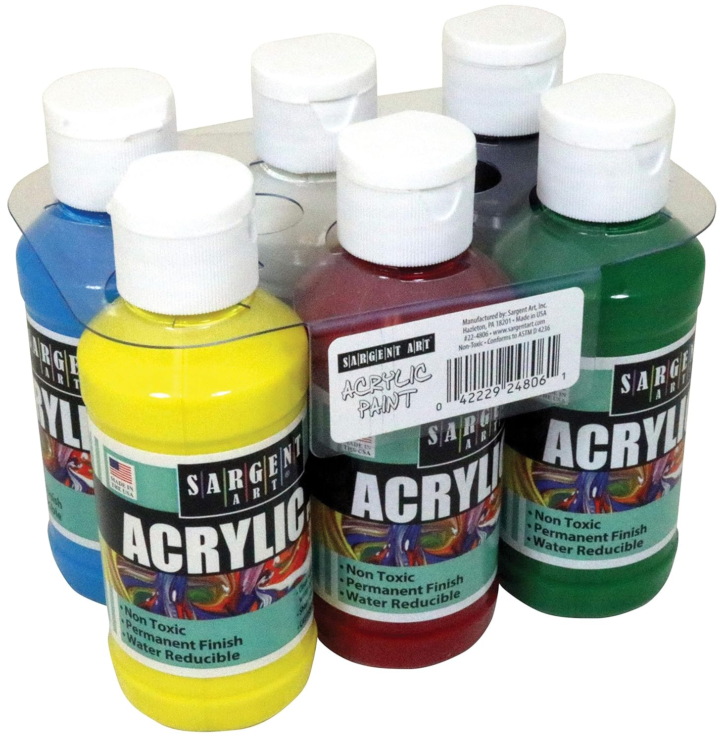 6 Pack Sargent Art Primary Acrylic Paint Non Toxic Made in the USA Art