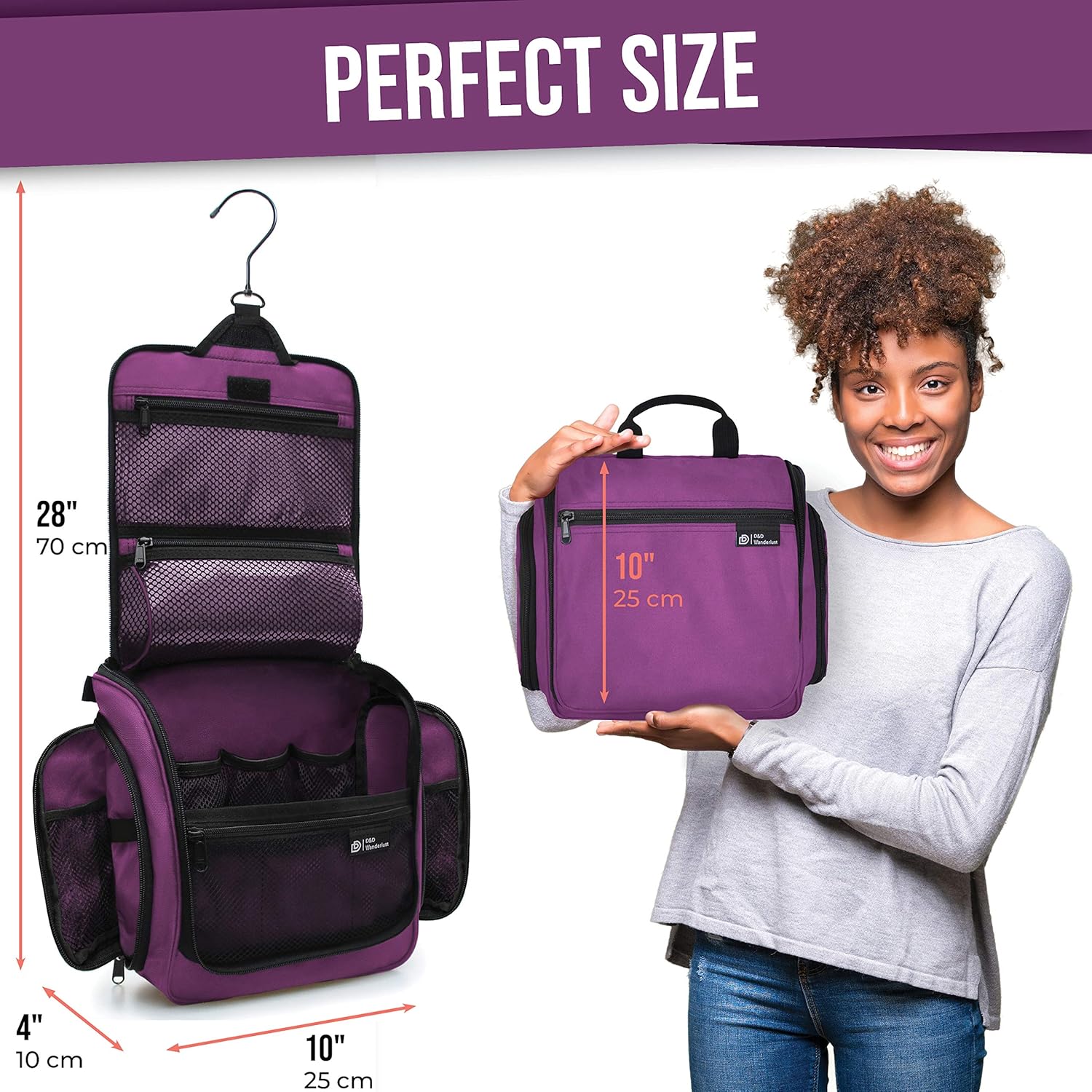 Hanging Travel Toiletry Bag for Women – Large Cosmetics, Makeup and Toiletries Organizer Kit with 19 Compartments, YKK Zippers, XXL Metal Swivel Hook, Water-Resistant Nylon, with Gift Box