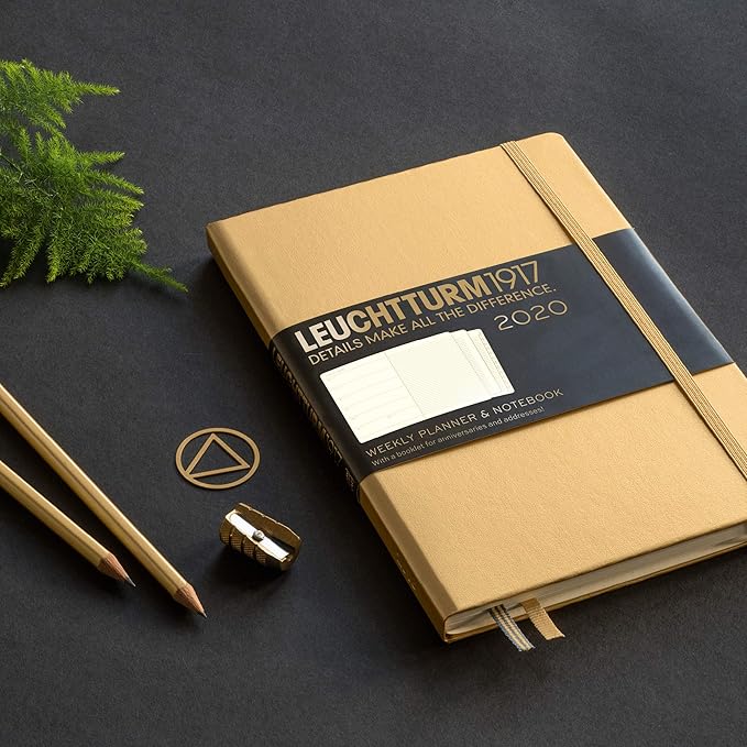 Agenda y cuaderno 2020, tapa dura, A5, dorado, inglés ...