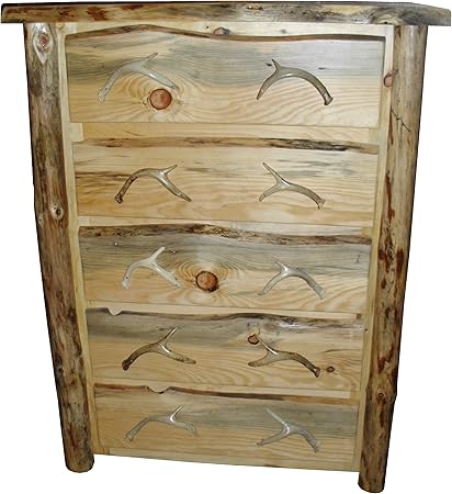 Amazon Com Rustic Log 5 Drawer Dresser With Deer Antler Pulls