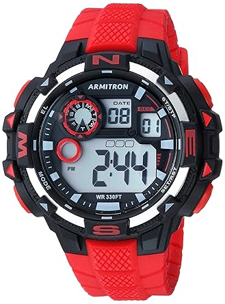 Digital Chronograph Red Silicone Strap Mens Watch
