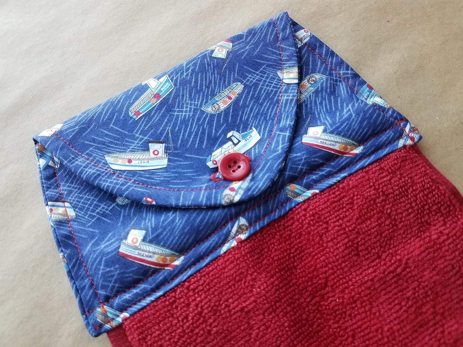 Fishing Boat Hanging Kitchen Towel, Coastal Kitchen Linens