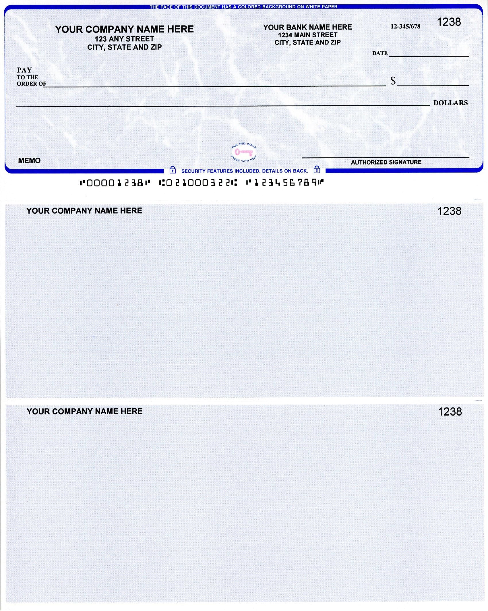 250 Printed Computer Laser Checks - Check on Top - Marble Blue - Compatible for QuickBooks ™/Quicken™ Software