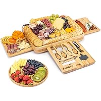 SMIRLY Cheese Board and Knife Set: 16 x 13 x 2 Inch Wood Charcuterie Platter for Wine, Cheese, Meat