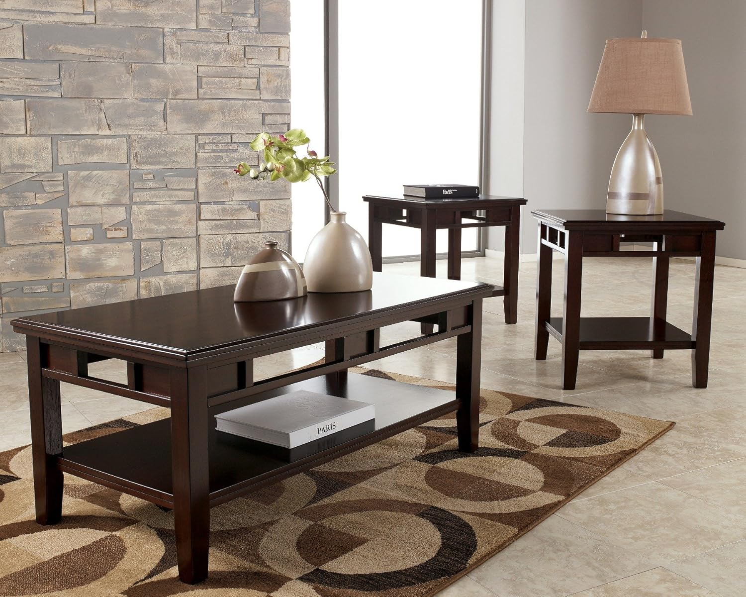 3 Pc Occasional Table Set Dark Brown Accent Table