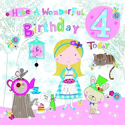 Cherry Orchard Carte D Anniversaire 4 Ans Pour Fille Alice Au Pays Des Merveilles Amazon Fr Fournitures De Bureau