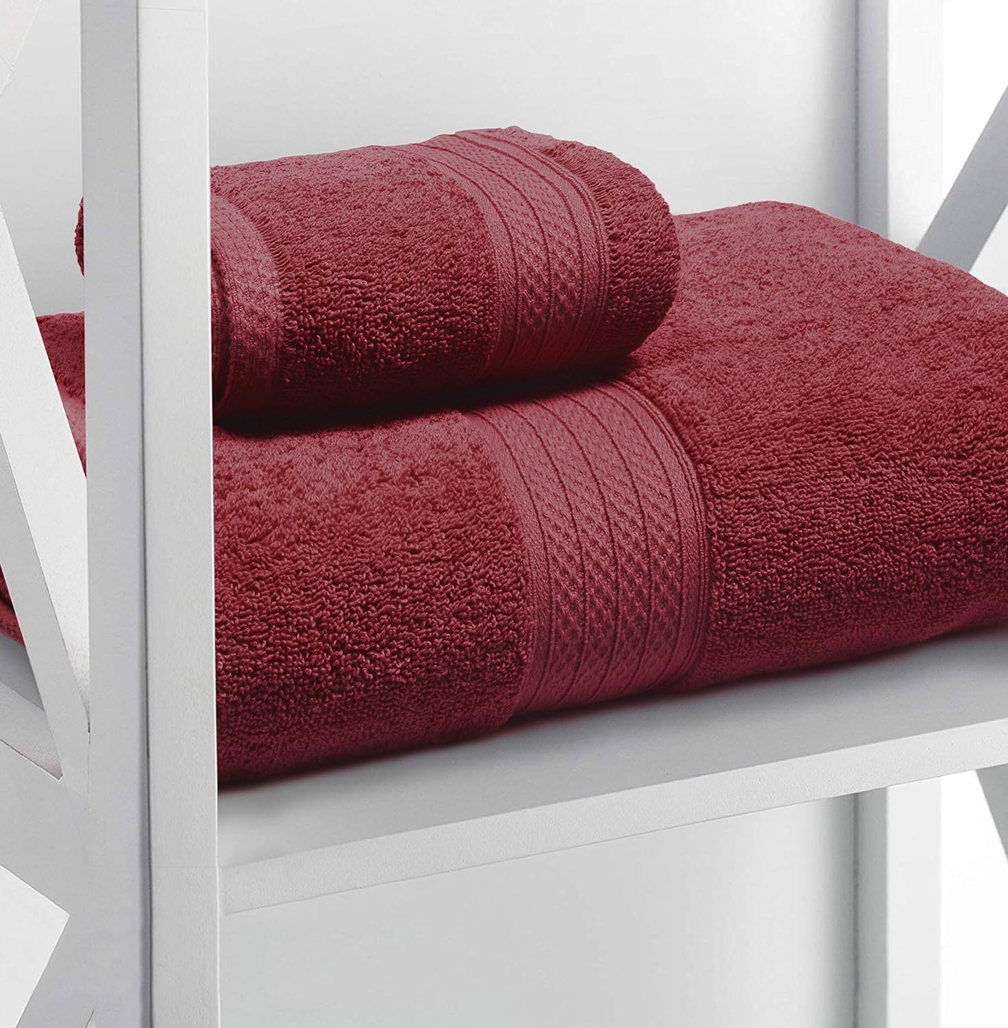 GLAMBURG 6 Piece Towel Set, 100% Combed Cotton - 2 Bath Towels, 2 Hand Towels, 2 Wash Cloths - 600 GSM Luxury Hotel Quality Ultra Soft Highly Absorbent Towel Set for Bathroom - Burgundy: Home & Kitchen