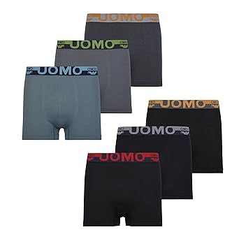 UOMO Herren Boxershorts Retroshorts Unterhose 12er 6er Pack Mikrofaser Schwarz Neon Eagle Blade