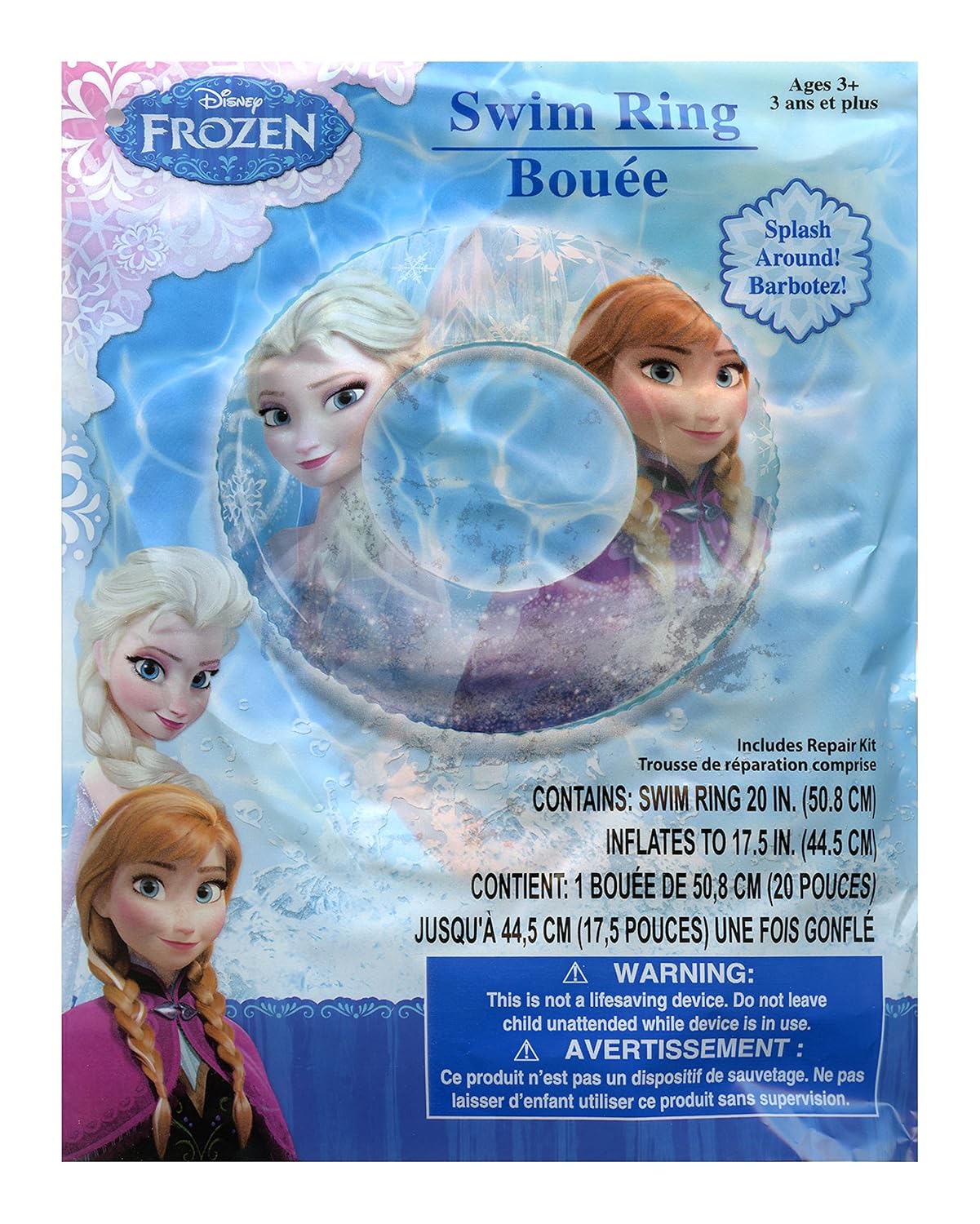 20 inch 26596 Disney Frozen Elsa and Anna Inflatable Swim Ring Blue