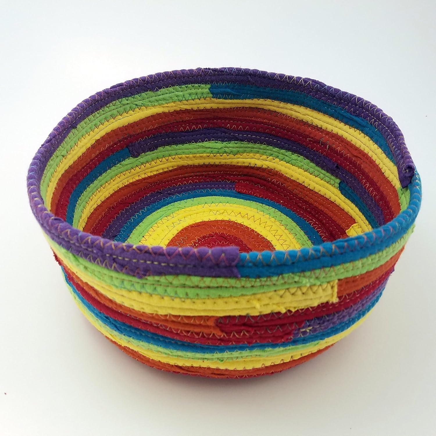 Rainbow Fabric Basket, Coiled Bowl, Large 9" Bowl, Made to