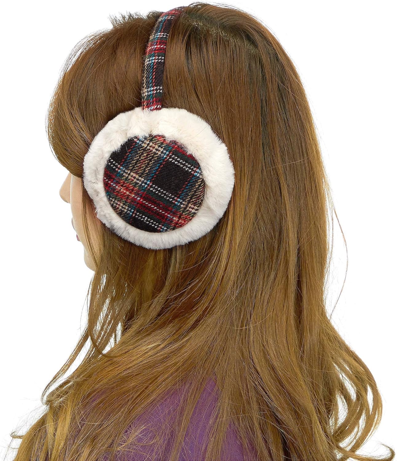 C.C Exclusives Tartan Check Earmuff with Faux Fur(EM-2339) (Brown) at  Women’s Clothing store