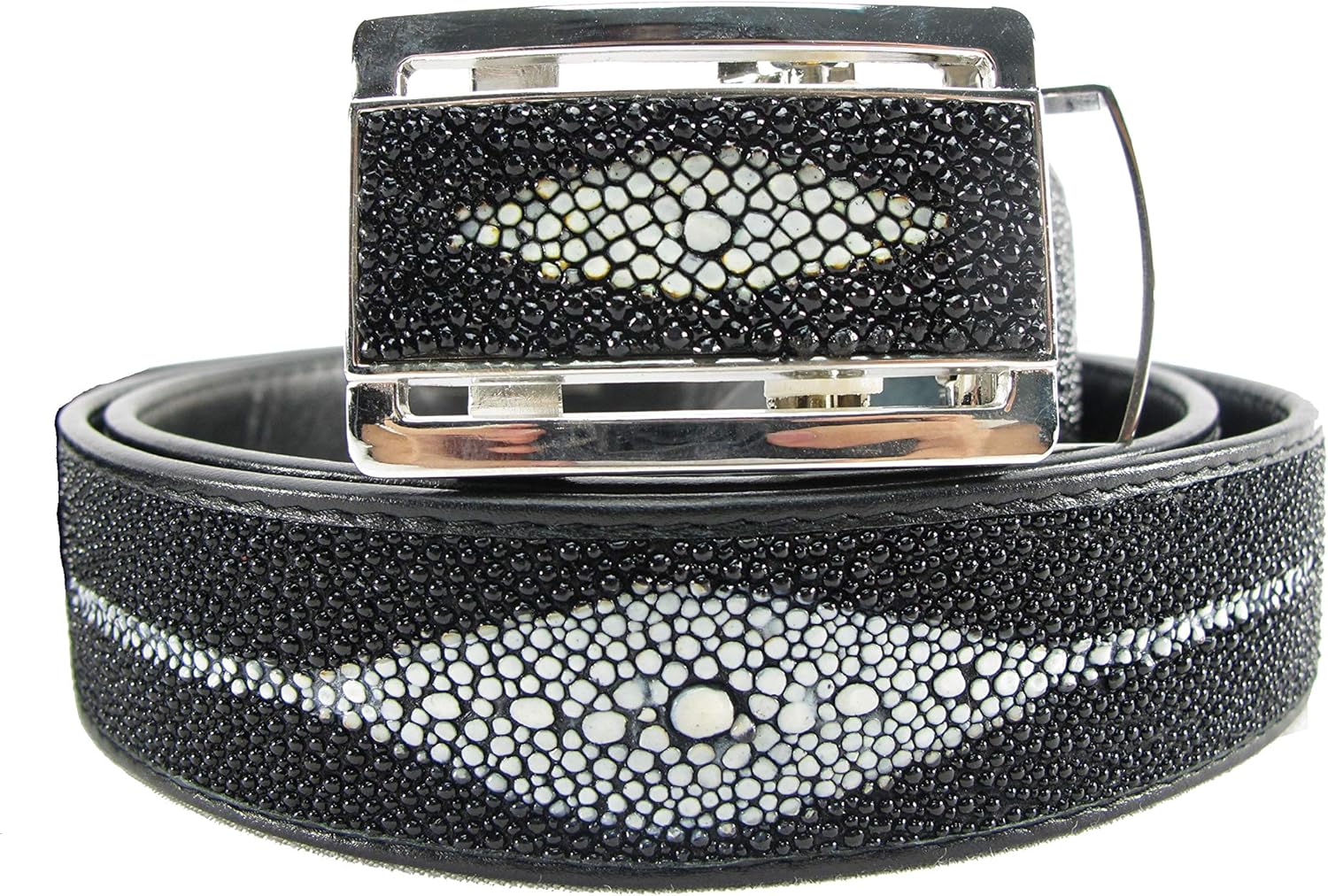 PELGIO Genuine Stingray Shagreen Skin Leather White Dot Men's Belt 46" Black Amazon.ca