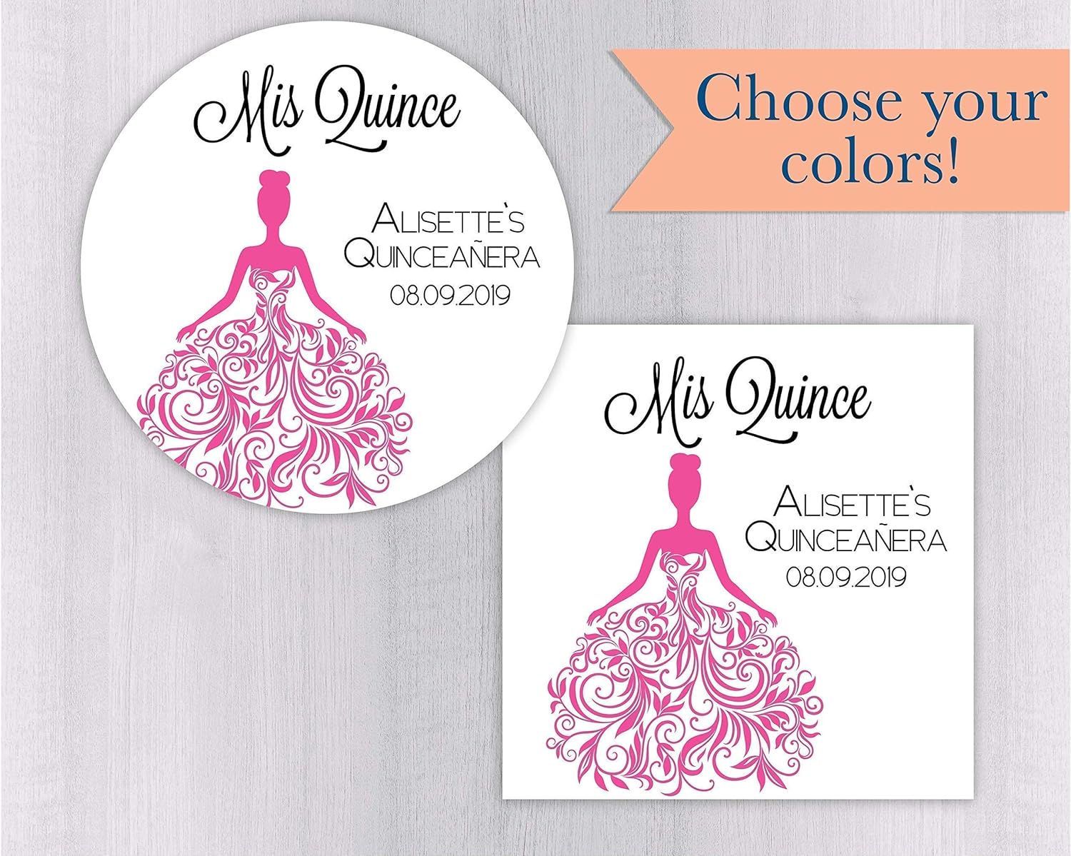 Mis Quince Stickers, Quinceañera Labels, Glossy Labels