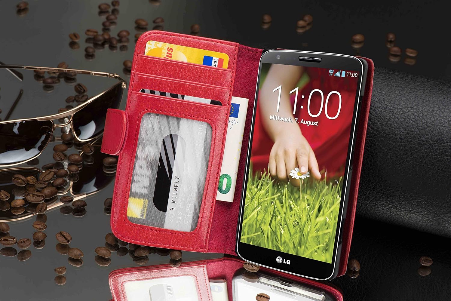 Cadorabo Book Case works with LG G2 in INFERNO RED - with Magnetic Closure and 3 Card Slots - Wallet Etui Cover Pouch PU Leather Flip - Image 4