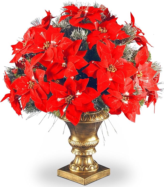 National Tree 26Inch Poinsettia Arrangement with Fiber Optic Lights in