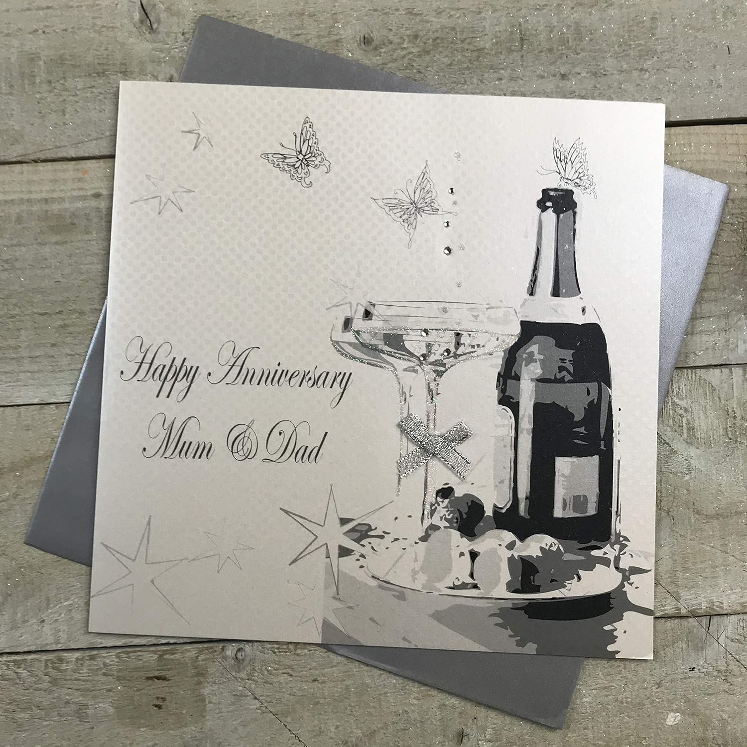 WHITE COTTON CARDS Large Happy Anniversary Mum and Dad Handmade Card, White, XLBD17, 22cm x 22cm