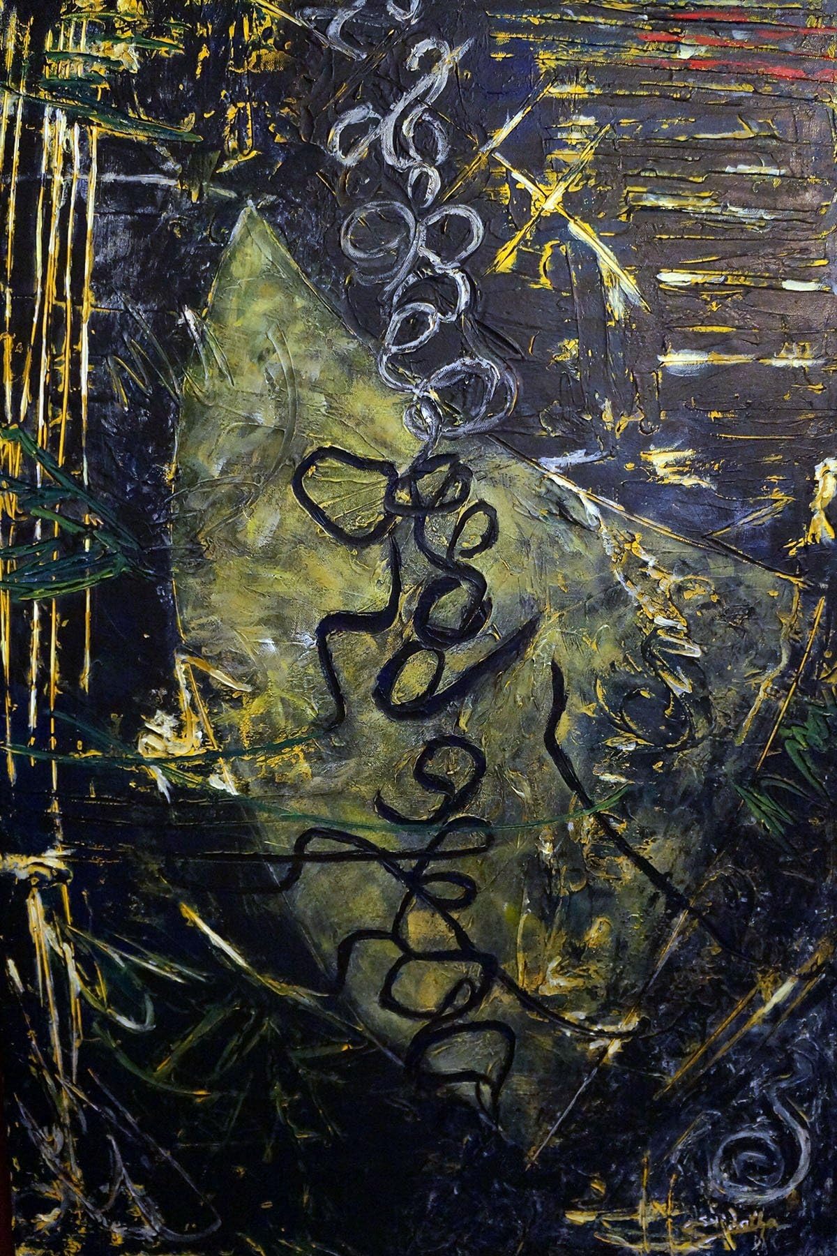 Trilogy of Bonded Love - Non objective abstract on 24W * 36H and 1 1/2 deep canvas. Acrylic with Heavy Gesso.