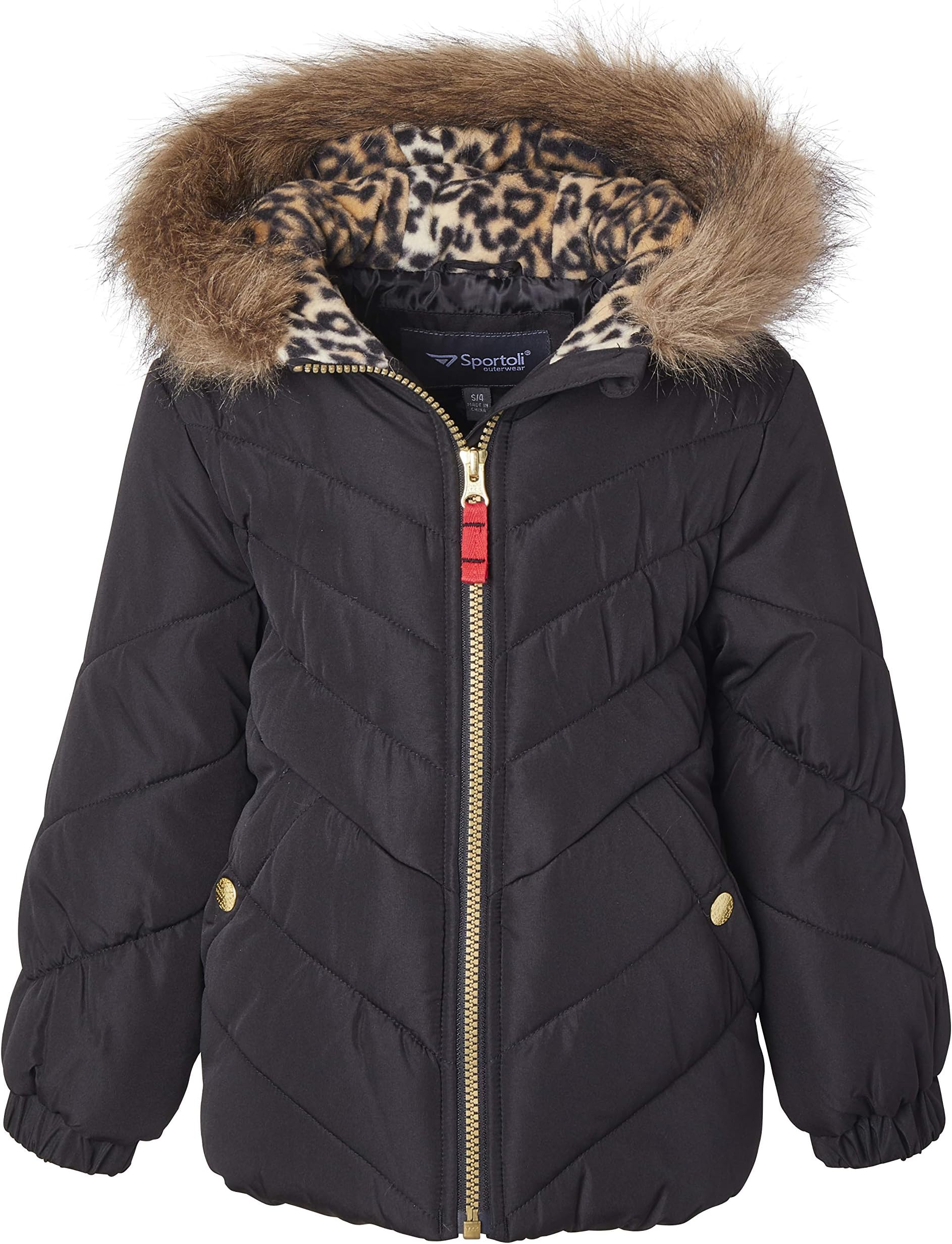 SportoliGirls Winter Solid Puffer Bubble Jacket Coat Fleece Lined Fur Trim Hood