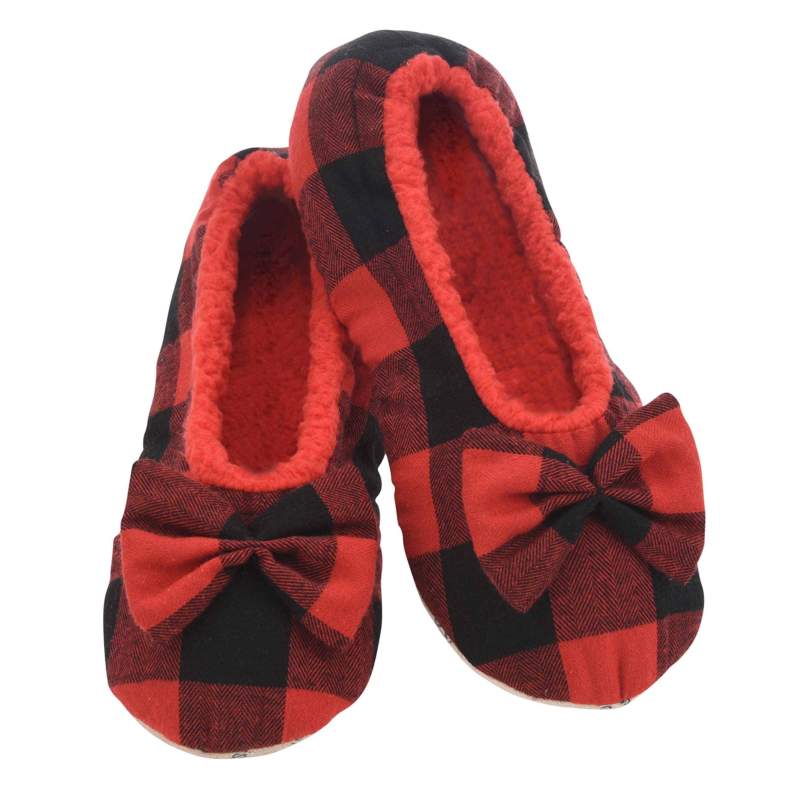 SnooziesBuffalo Plaid Ballet Slippers for Women Indoor, Ballerina Slipper Socks Non-Skid, Ballet House Slippers for Women