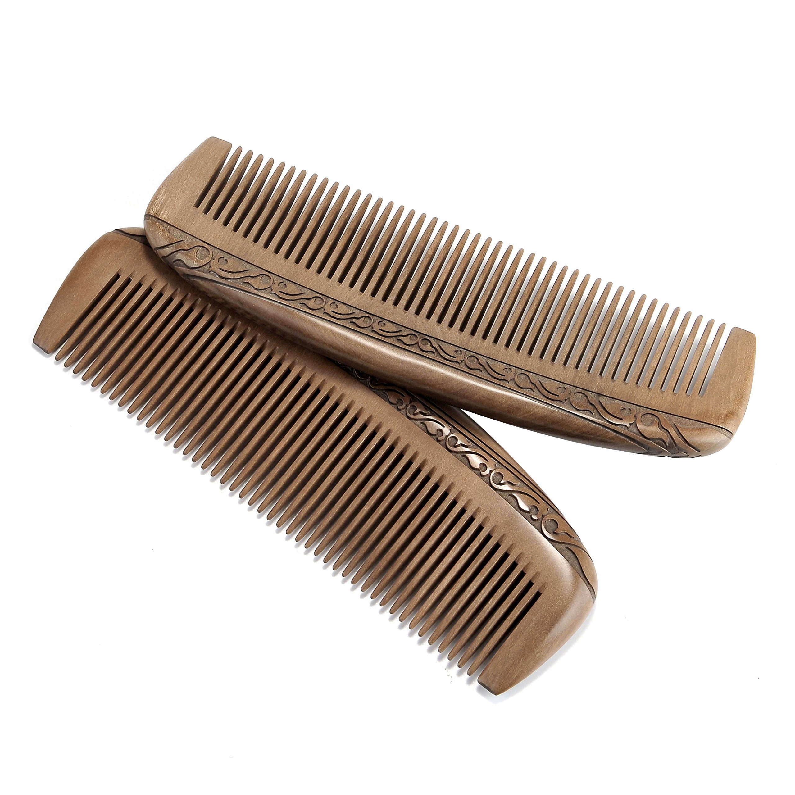 CCbeauty Handmade Peach Wood Comb Anti-Static Moon Shaped Hair Care Comb and Rounded Handle Wooden Comb Fine Tooth Comb Set