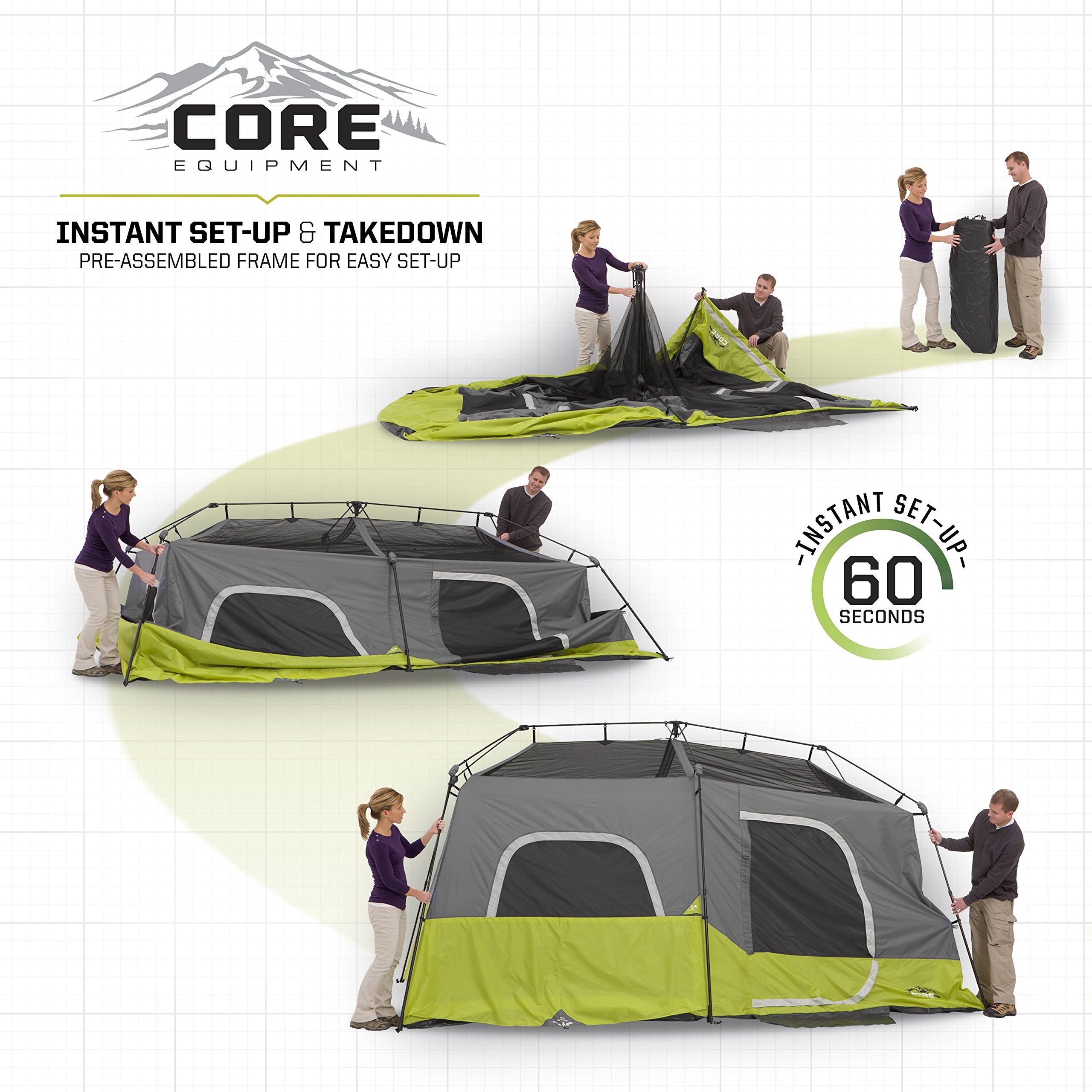 CORE 9 Person Instant Cabin Tent Portable Multi Room Stand Up Tent