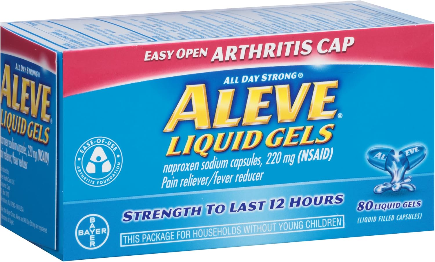 Aleve Liquid Gels with Easy Open Arthritis Cap, Naproxen Sodium, 220mg (NSAID) Pain Reliever/Fever Reducer, 80 Count: Health & Personal Care