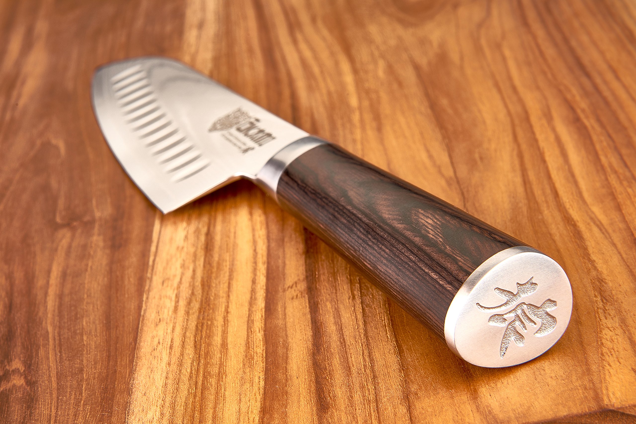 Santoku Knife 7 Inch, VG10 Damascus Kitchen Steel, Edge Guard, Hollow