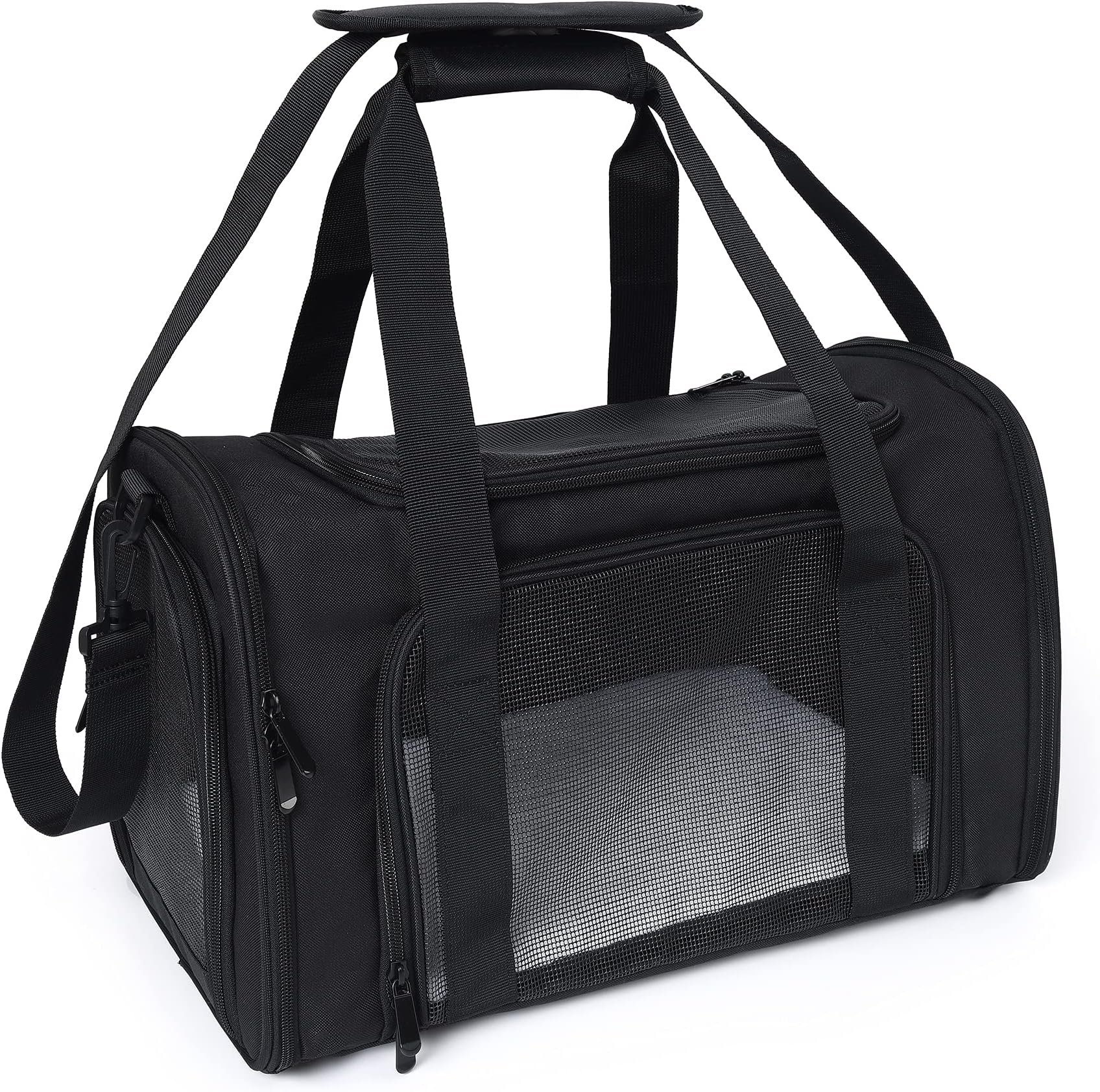 Mile High LifeOutdoor Travel Pet Carrier | Kitty Puppy Cat Carriers | Collapsible Dog Carrier for Small Medium Dogs | Cat Crates w Breathable Mesh with Soft-Sided (Black, Medium)