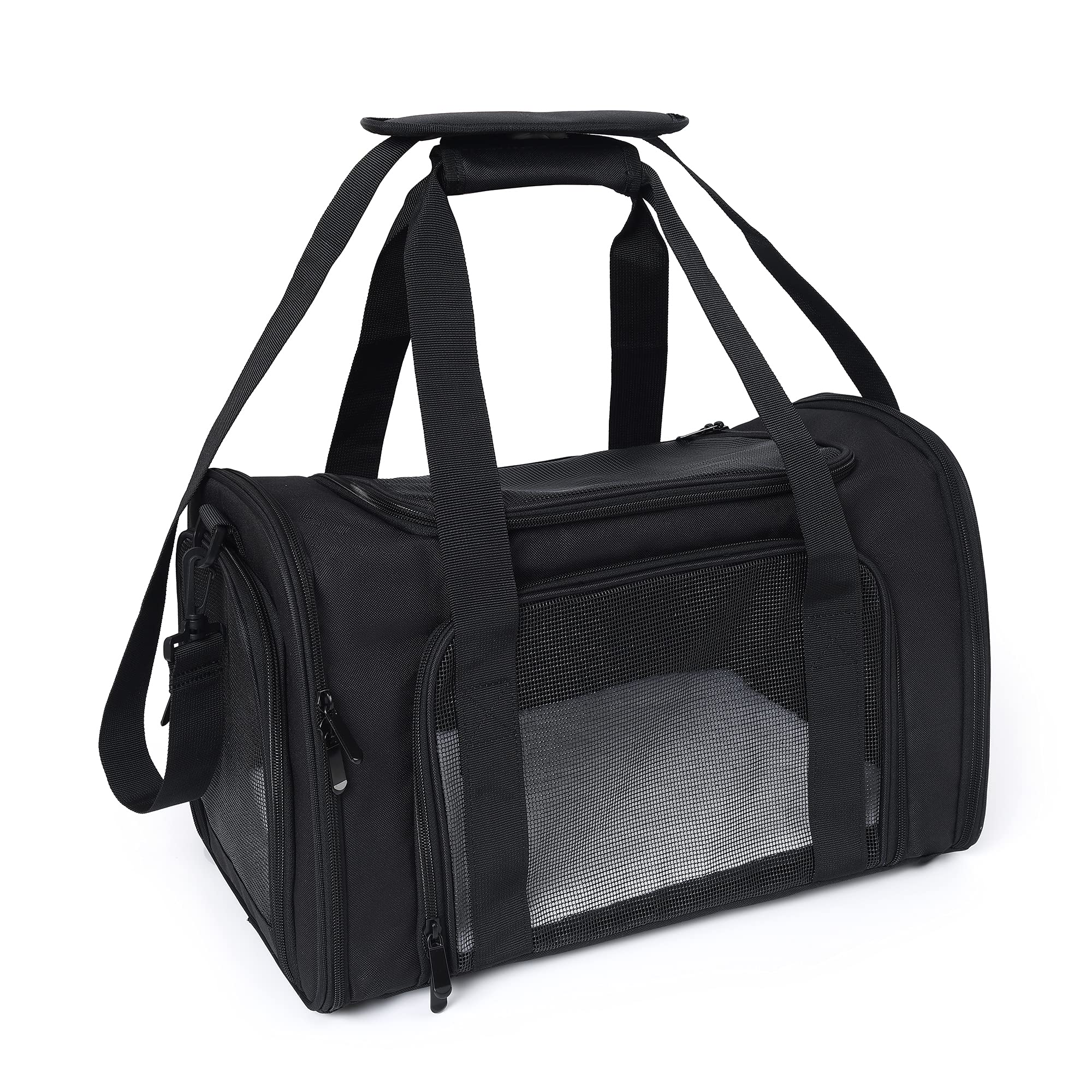 Mile High LifeOutdoor Travel Pet Carrier | Kitty Puppy Cat Carriers | Collapsible Dog Carrier for Small Medium Dogs | Cat Crates w Breathable Mesh with Soft-Sided (Black, Medium)