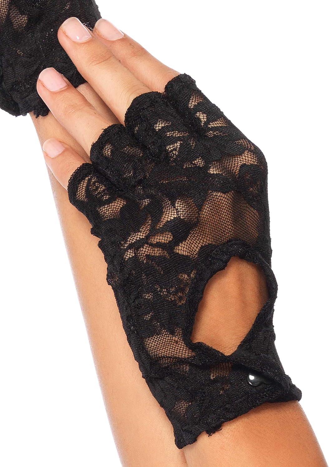 Leg Avenue Women's Keyhole Lace Fingerless Gloves, Black, One Size: Clothing