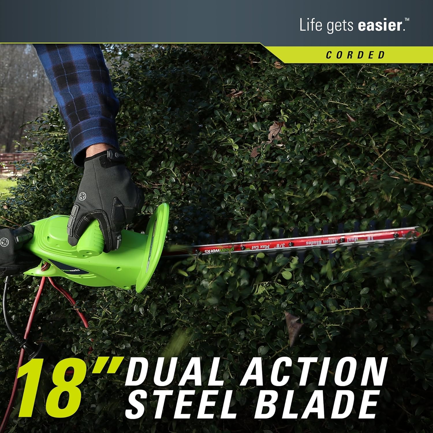 Greenworks 18-Inch 2.7 Amp Corded Hedge Trimmer 22102 : Power Hedge Trimmers : Garden & Outdoor