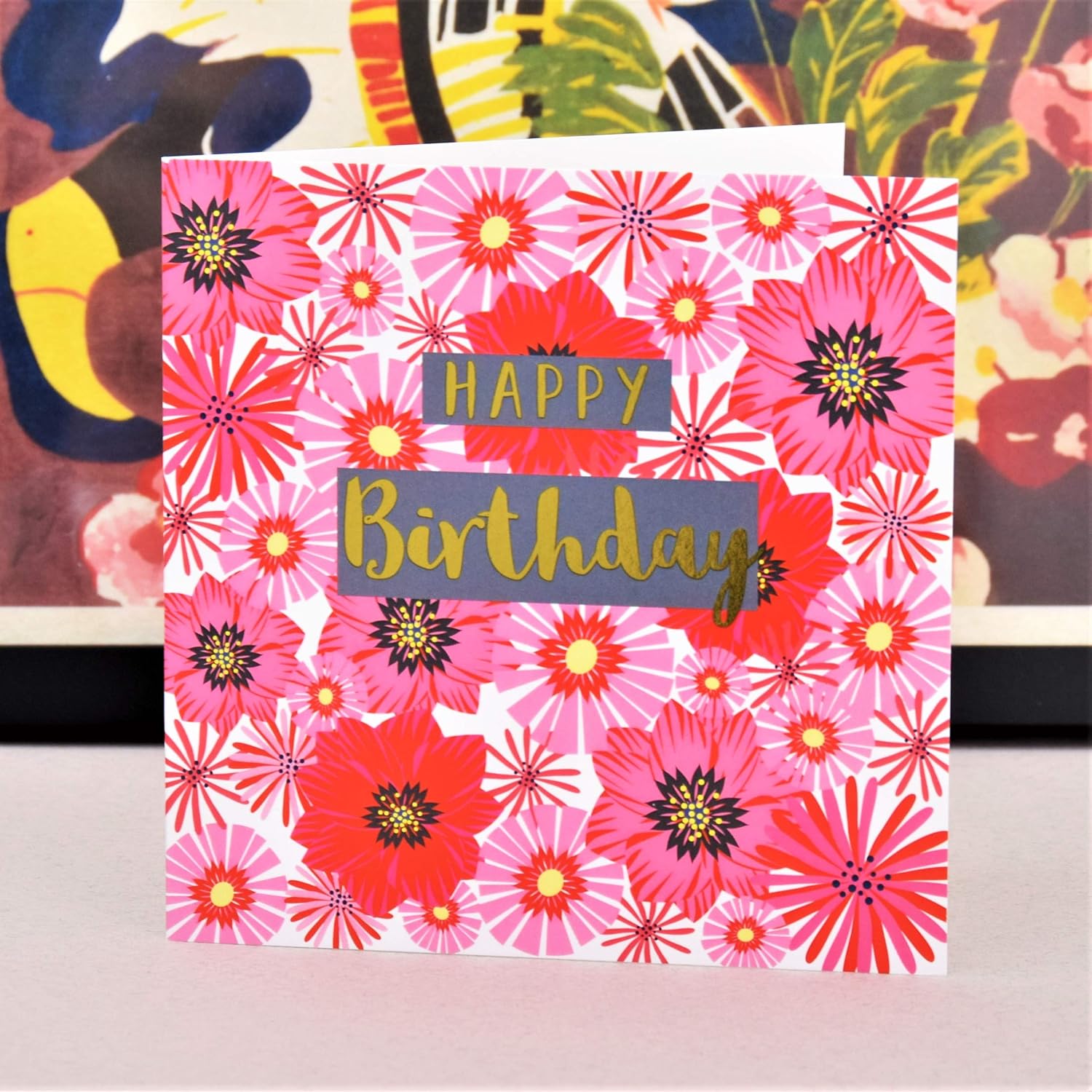 Claire Giles Greeting Cards, Happy Birthday Card, Flowers Design, Greeting Card with Text Foiled in Shiny Gold - Image 5