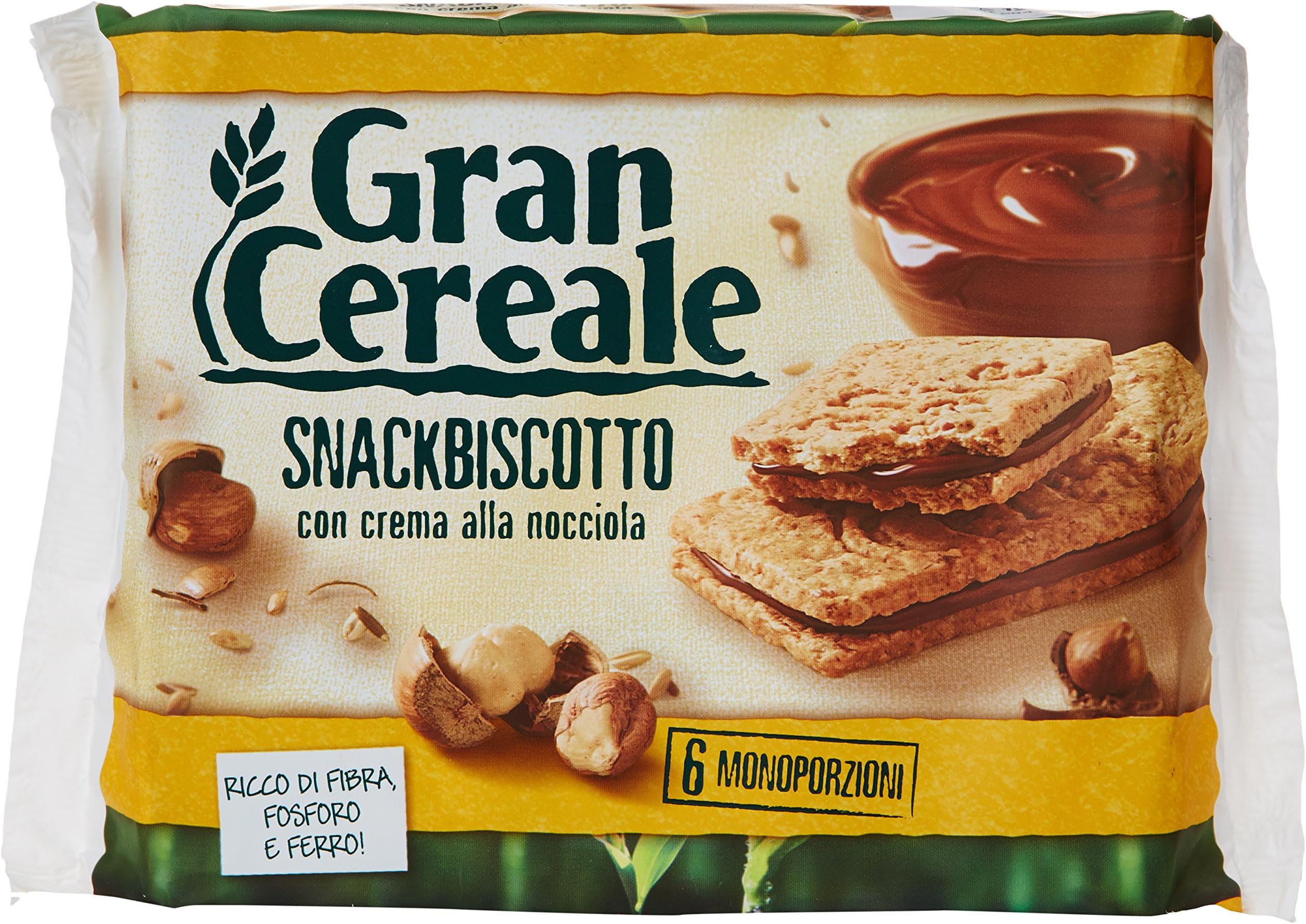 Gran Cereale - Snackbiscotto, Biscotti farciti con crema alla nocciola - 180 g