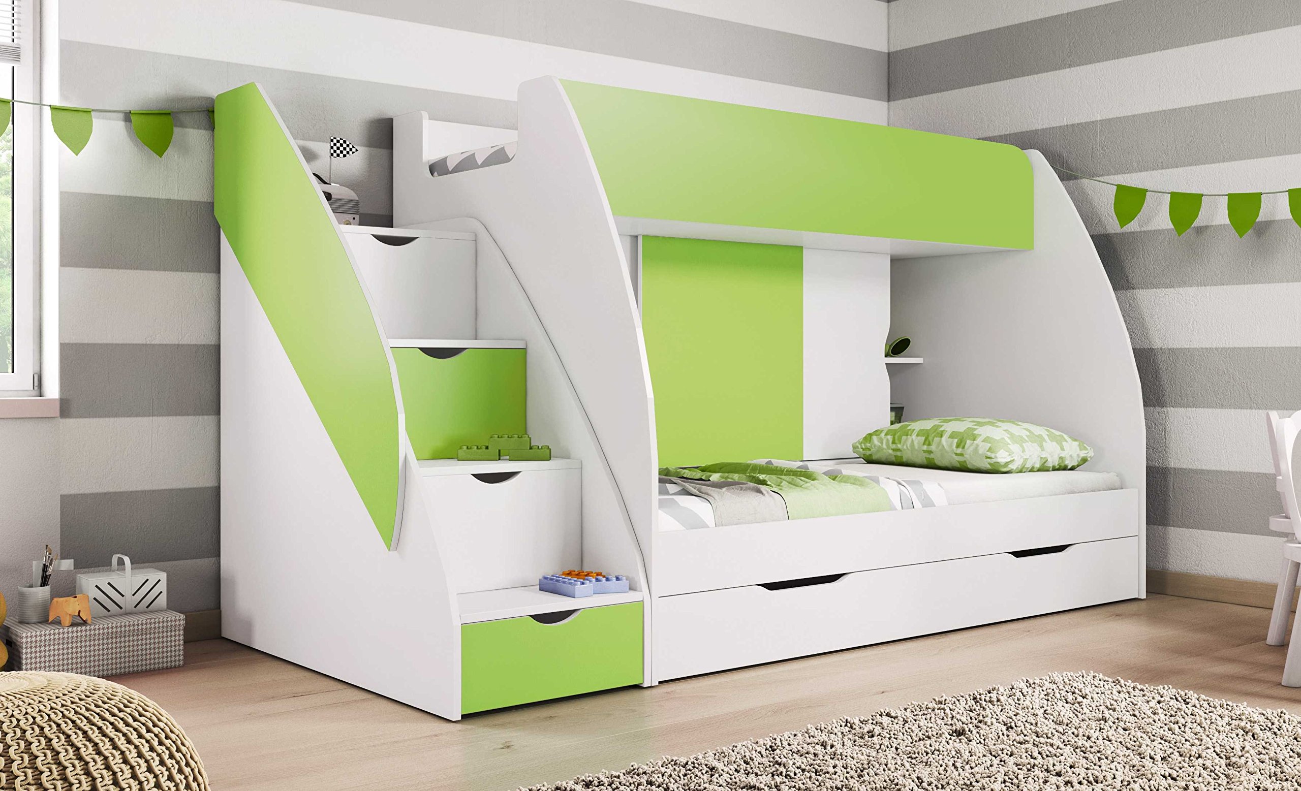 green bunk bed