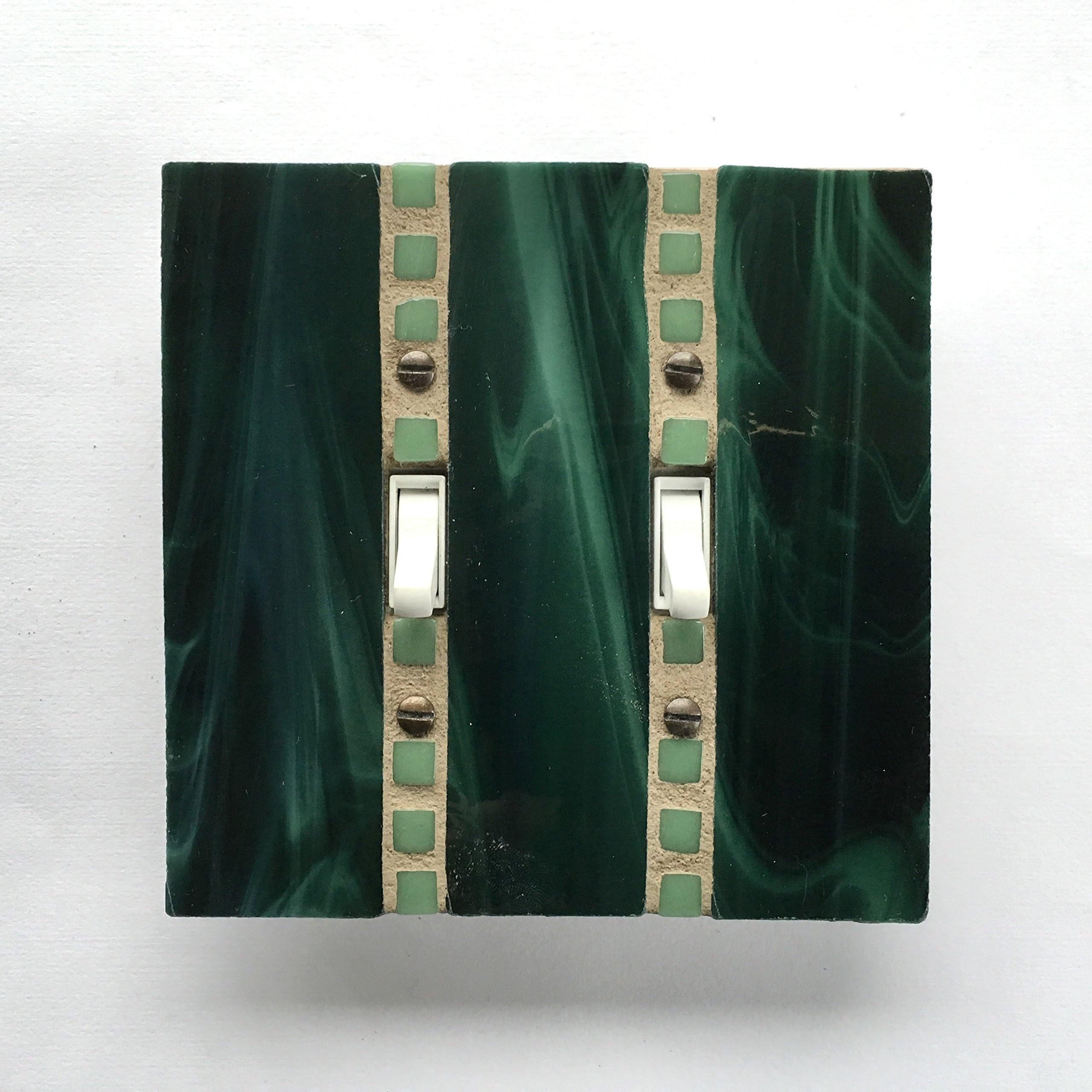 Green Light Switch Cover, Decorative Switch Plate, Toggle Switchplate, Stained Glass Mosaic, Wall Plate, Glass Art, Double Switch Cover 8536