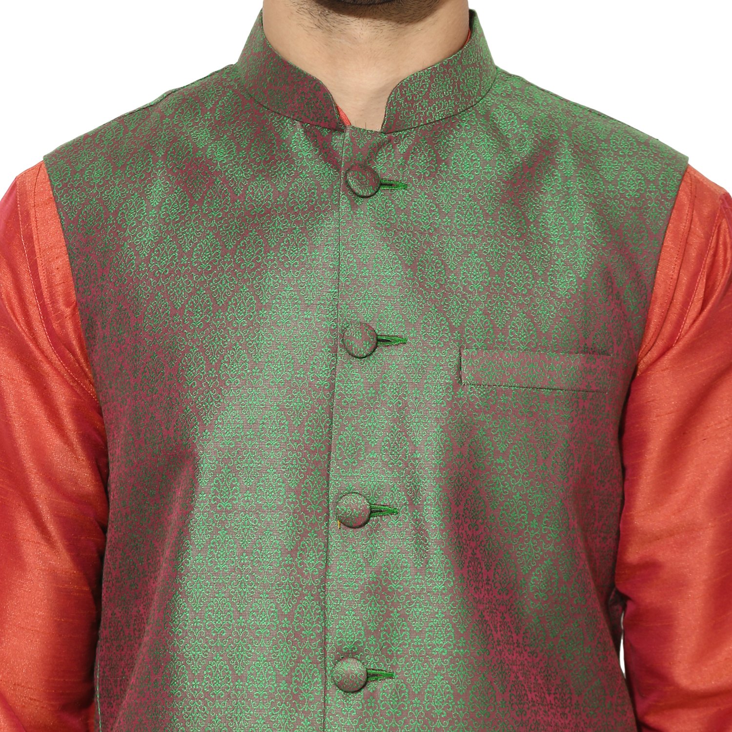 kisah benarasi jaquard cotton silkself designwaistcoat for men's