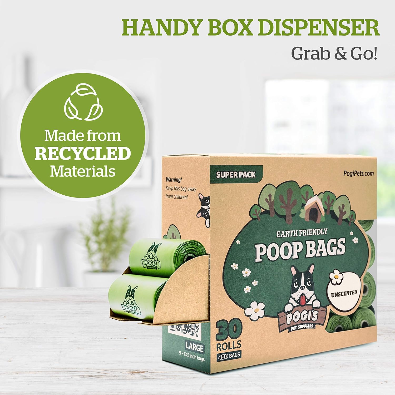 Pogi’s Dog Poo Bags - Biodegradable, Ultra Thick, Leak-Proof, Fragrance Free, 450 Bags (30 Rolls), Unscented, 1 count (Pack of 450) - Image 3