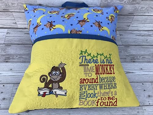 Monkey Reading Pillow Cushion Travel Book Pocket Personalised